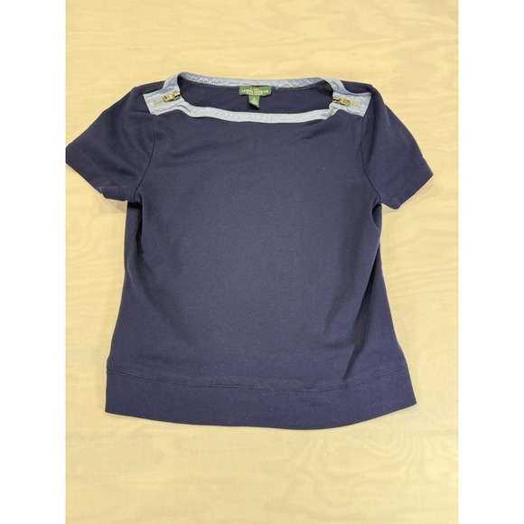 Lauren Ralph Lauren Tops - Lauren Ralph Lauren Women's Size M t-shirt Blue Boat Neck w Zippers Short Sleeve